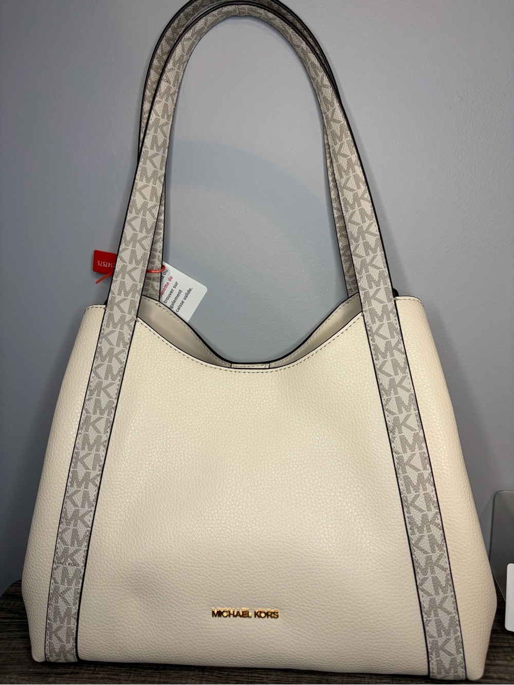 Michael Kors Cream Pebble Leather Shoulder Bag with Logo Trim
